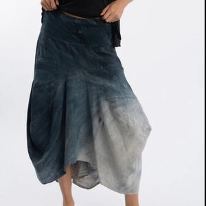 Luna Luz Francisca Elegant Ombre Blue Linen Balloon Boho Beachy Vacation Skirt M